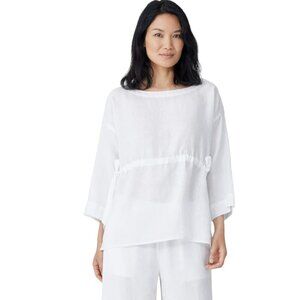 NWT Eileen Fisher Organic Linen Bateau Neck Top Shirt Blouse Womens XXS White